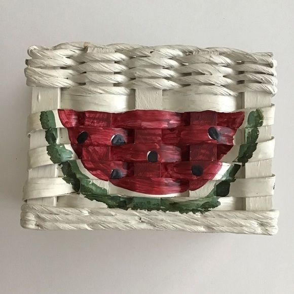 Watermelon Napkin Holder Hand Painted White Basket Farmhouse Cottagecore Vintage - Picture 7 of 13